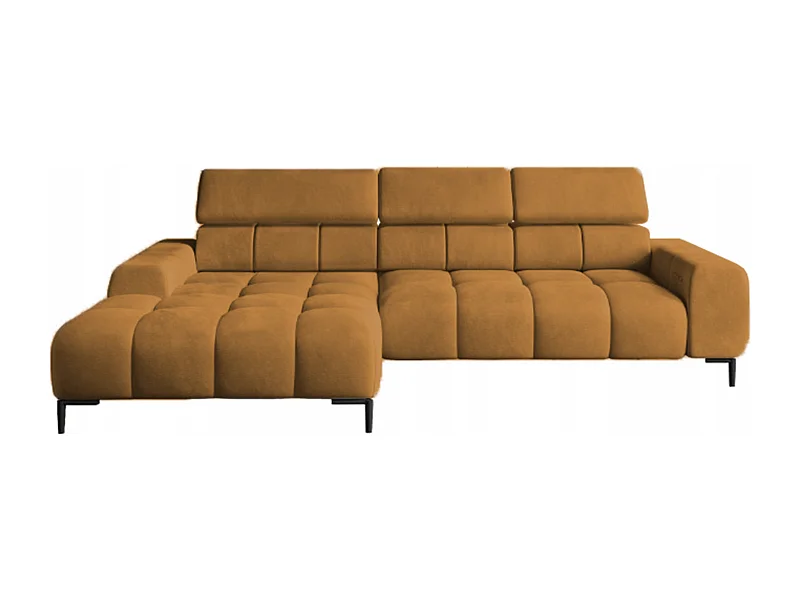 Canapé d'angle L-forme gauche, canapé avec fonction couchage, 3 places, têtières réglables, MONOLITH, 177x270x99 cm, Or