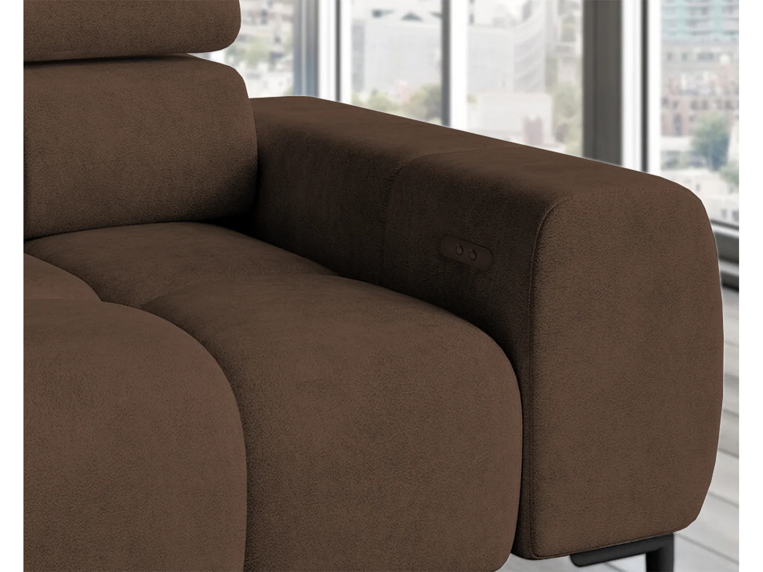 PLAZA-L Hoekbank Links Functioneel Comfortabel Bedfunctie Verstelbare Rugleuningen Verstelbare Zitting Verensysteem 300x216x99cm Bruin