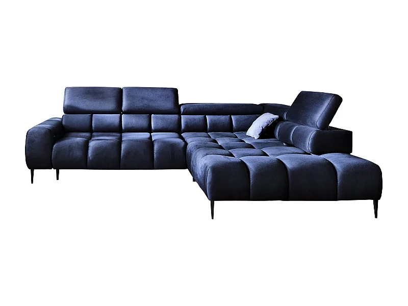 Ecksofa PLAZA-L Rechte Funktional Komfortable Schlaffunktion Verstellbare Kopfstützen Verstellbarer Sitz Wellenfedersystem 300x216x99cm Blau