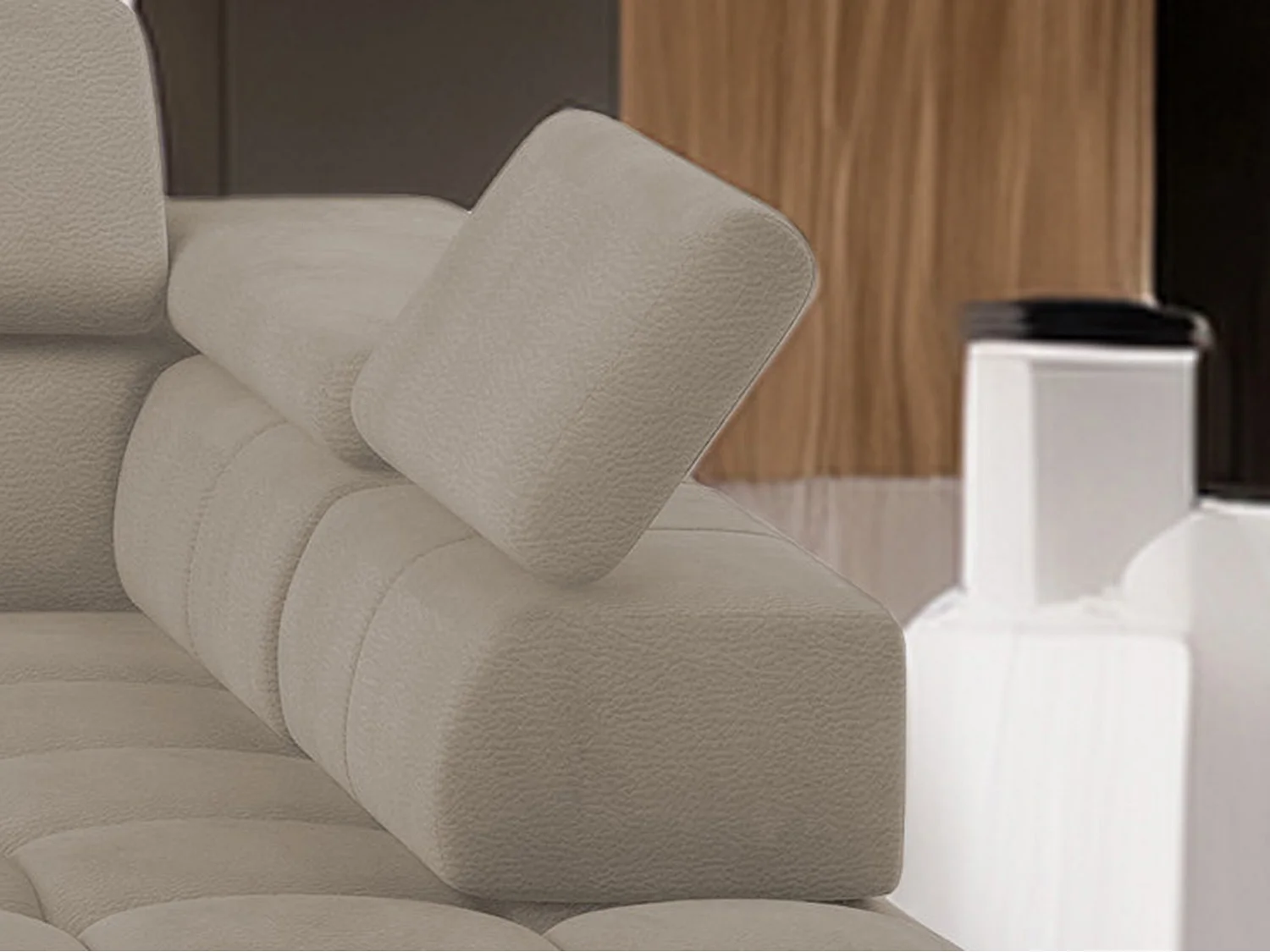 Ecksofa PLAZA-U Stof SOLAR Hoekbank Incl. Comfortabele Rugleuning Lang Rechts 216cm Kort Links 177cm U-Vorm 385x99x216cm CRÈME