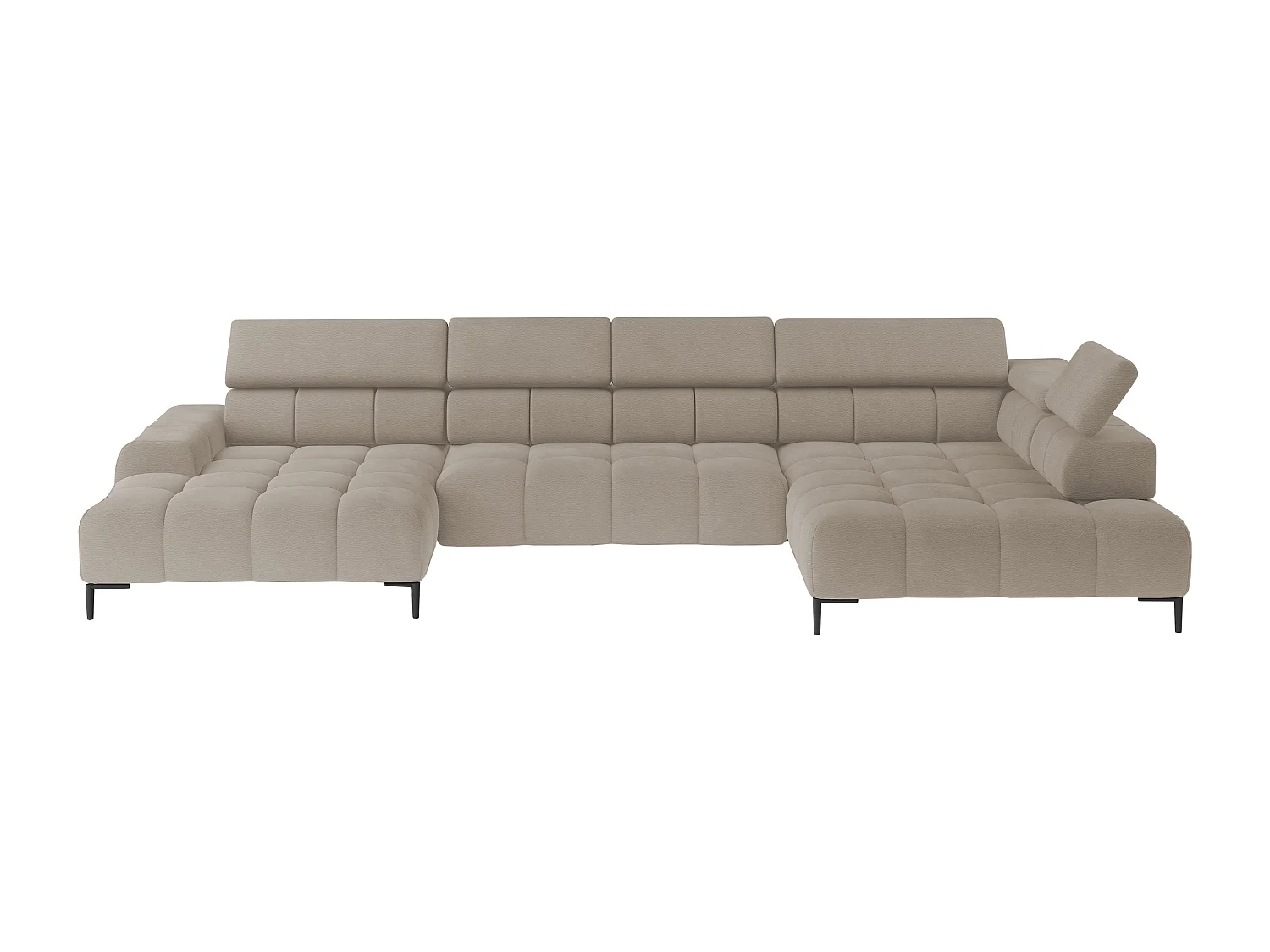 Ecksofa PLAZA-U Stoff SOLAR Eckcouch inkl. bequemer flauschiger Rückenlehne, lang rechts 216cm, kurz links 177cm Industrial Style U-Form Creme