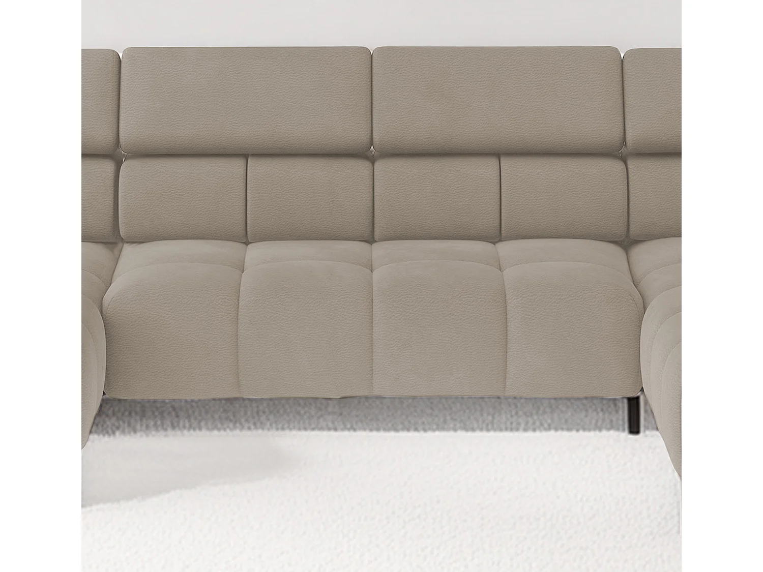 Ecksofa PLAZA-U Stoff SOLAR Eckcouch inkl. bequemer flauschiger Rückenlehne, lang rechts 216cm, kurz links 177cm Industrial Style U-Form Creme