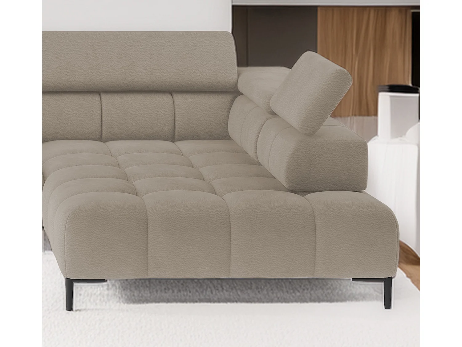 Ecksofa PLAZA-U Stoff SOLAR Eckcouch inkl. bequemer flauschiger Rückenlehne, lang rechts 216cm, kurz links 177cm Industrial Style U-Form Creme