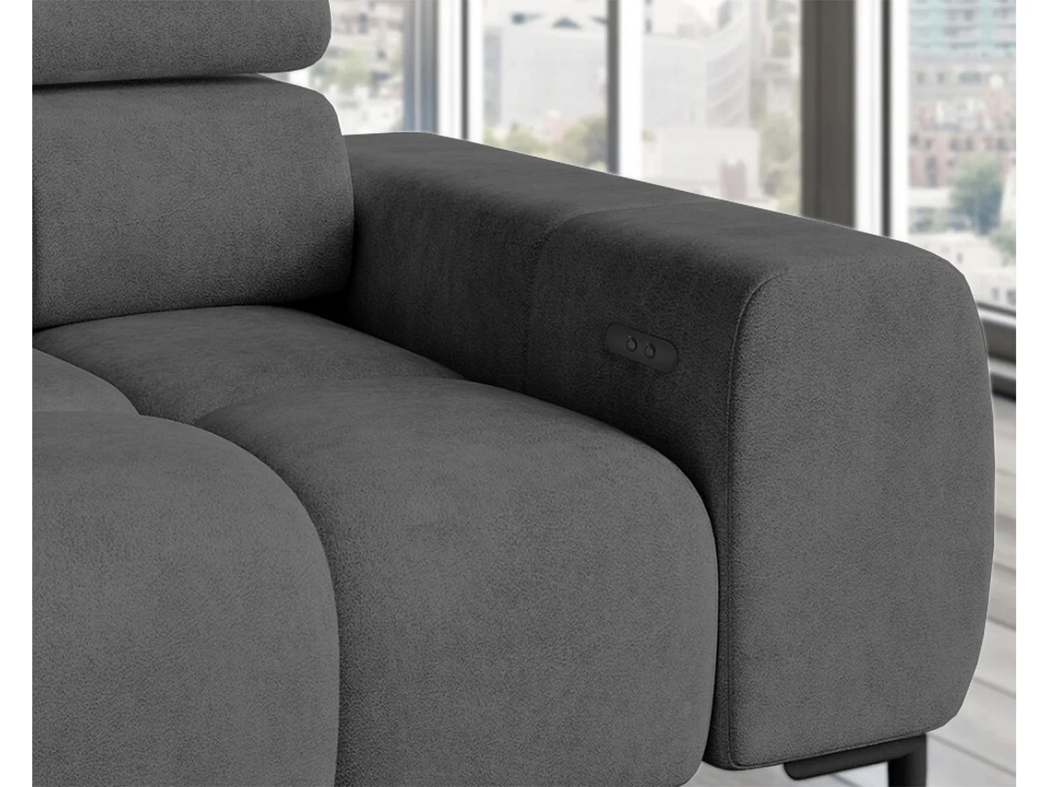 PLAZA-L Hoekbank Links Functioneel Comfortabel Bedfunctie Verstelbare Rugleuningen Verstelbare Zitting Verensysteem 300x216x99cm Donkergrijs