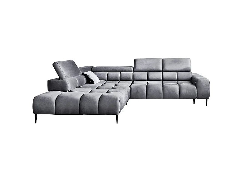 Canapé d'angle PLAZA-L gauche Fonctionnel Confortable avec fonction lit Têtières réglables Assise réglable 300x216x99 cm Gris