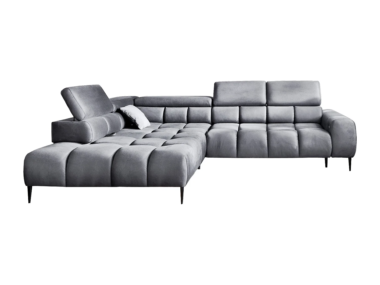 Ecksofa PLAZA-L Linke Funktional Komfortable Schlaffunktion Verstellbare Kopfstützen Verstellbarer Sitz Wellenfedersystem 300x216x99cm Grau