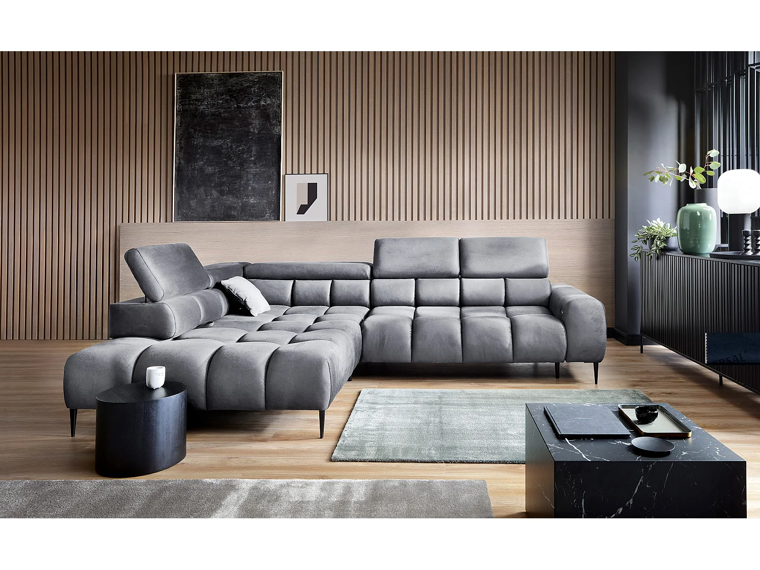 PLAZA-L Hoekbank Links Functioneel Comfortabel Bedfunctie Verstelbare Rugleuningen Verstelbare Zitting Verensysteem 300x216x99cm Grijs