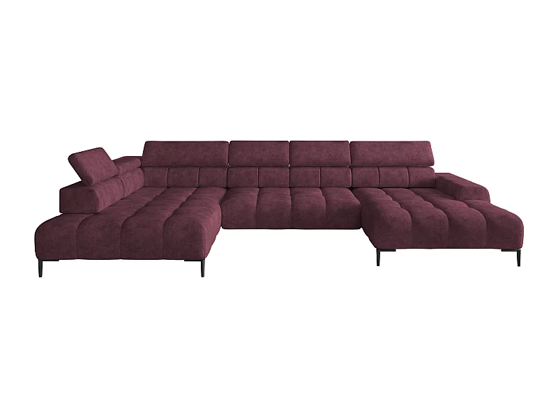 Canapé d'angle Plaza en forme de U - Côté gauche, Fonctionnel, Couchage confortable, Têtières réglables, Assise réglable 385x216 cm, Bourgogne
