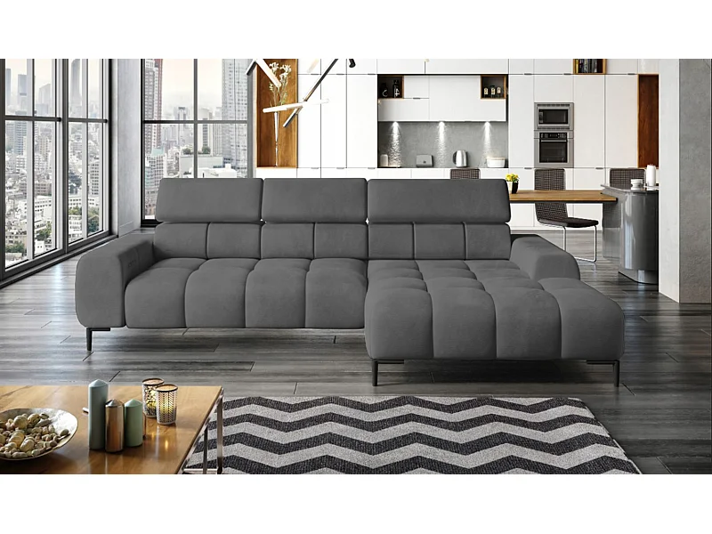 PlazaMINI Polsterecke L-Form Rechts, Ecksofa mit Schlaffunktion, 3-Sitzer, verstellbare Kopfstützen, Stoff: SALVADOR, 177x270x99 cm, Anthrazit
