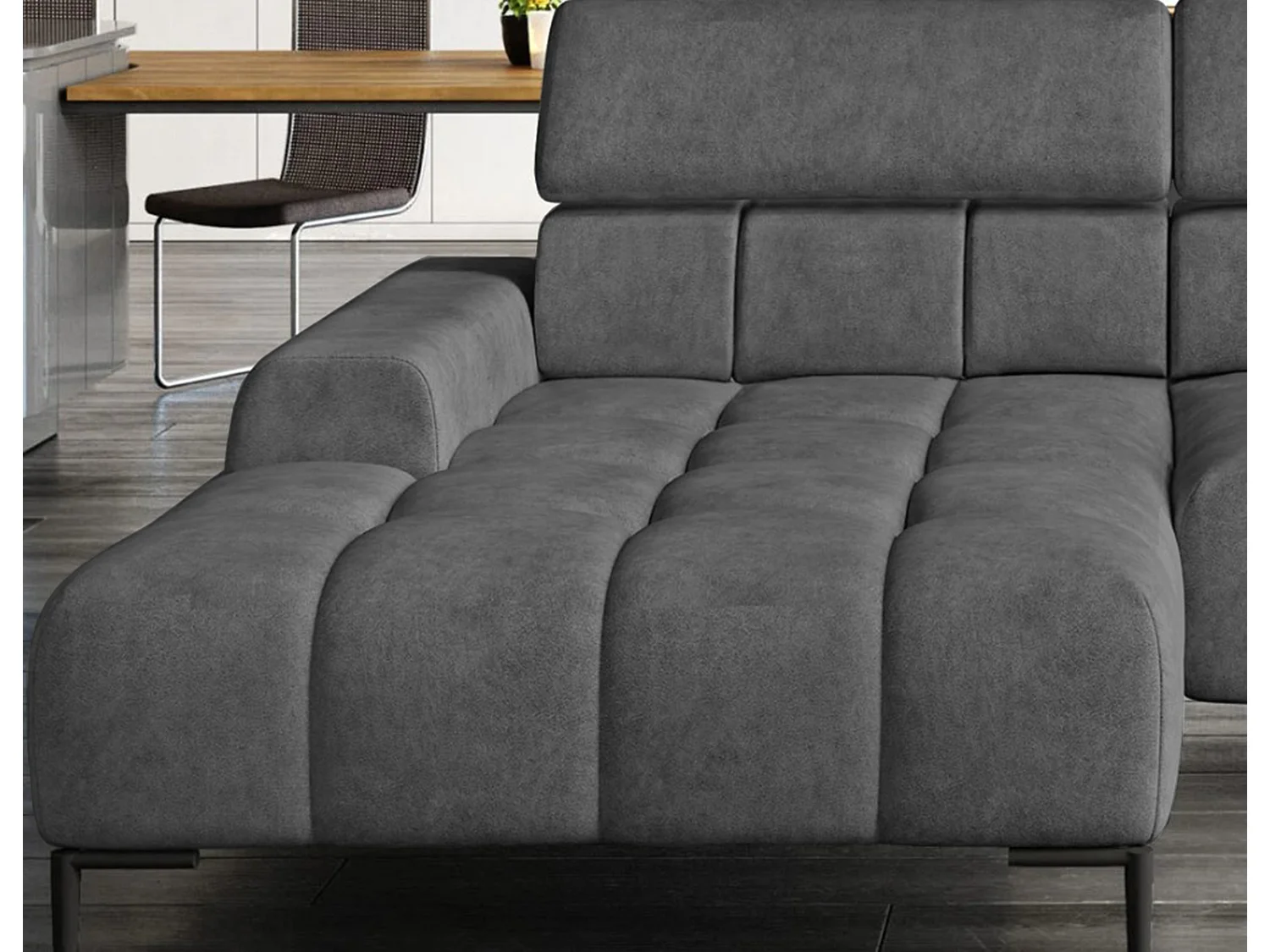 PlazaMINI Narożnik L-Form Prawy, Sofa z Funkcją Spania, 3-osobowa, Regulowane Oparcia, Tkanina: SALVADOR, 177x270x99 cm, Antracytowy