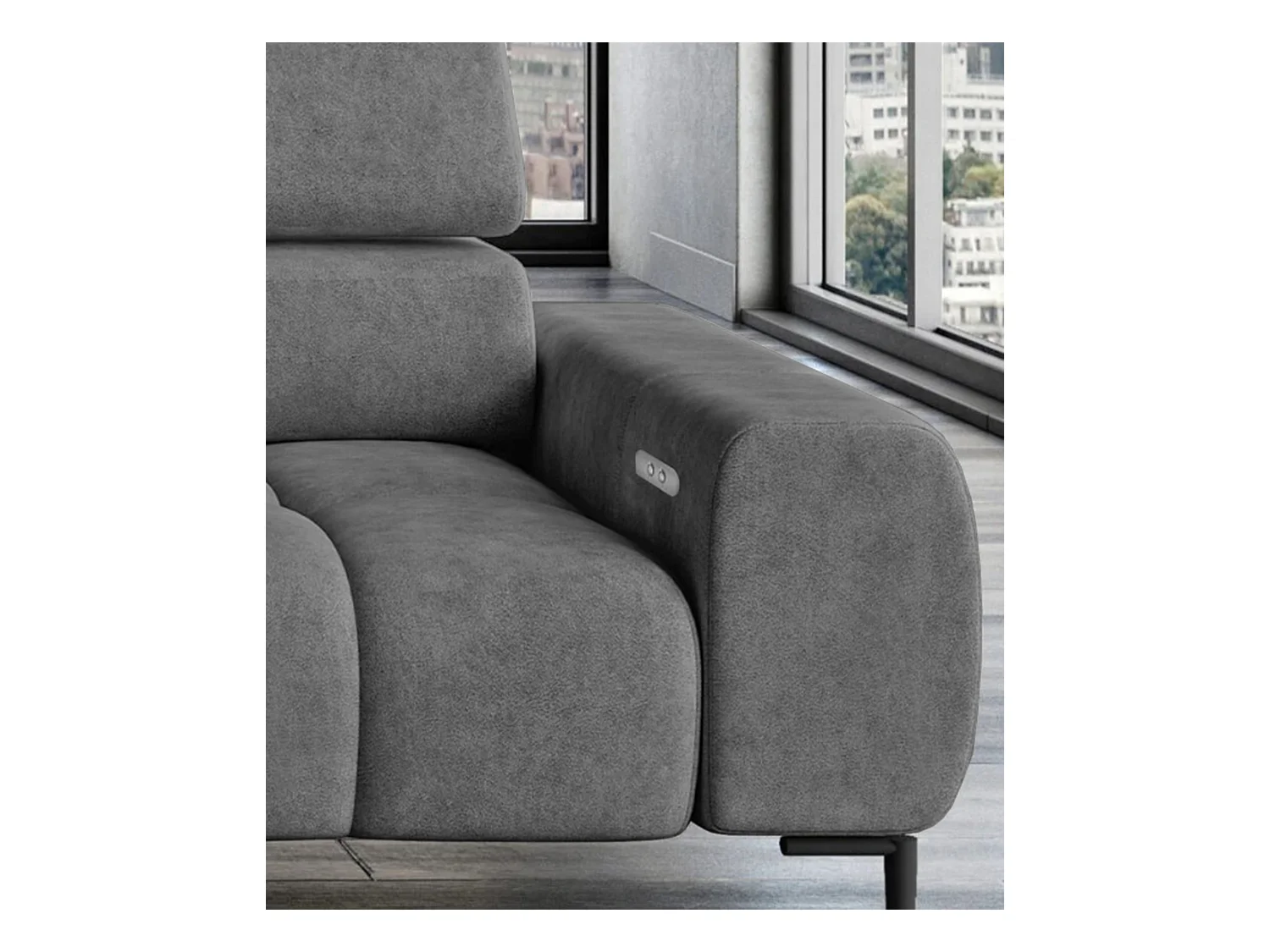 PlazaMINI Canapé d'angle L-forme Droit, canapé avec fonction lit, 3 places, têtières réglables, tissu : SALVADOR, 177x270x99 cm, Anthracite