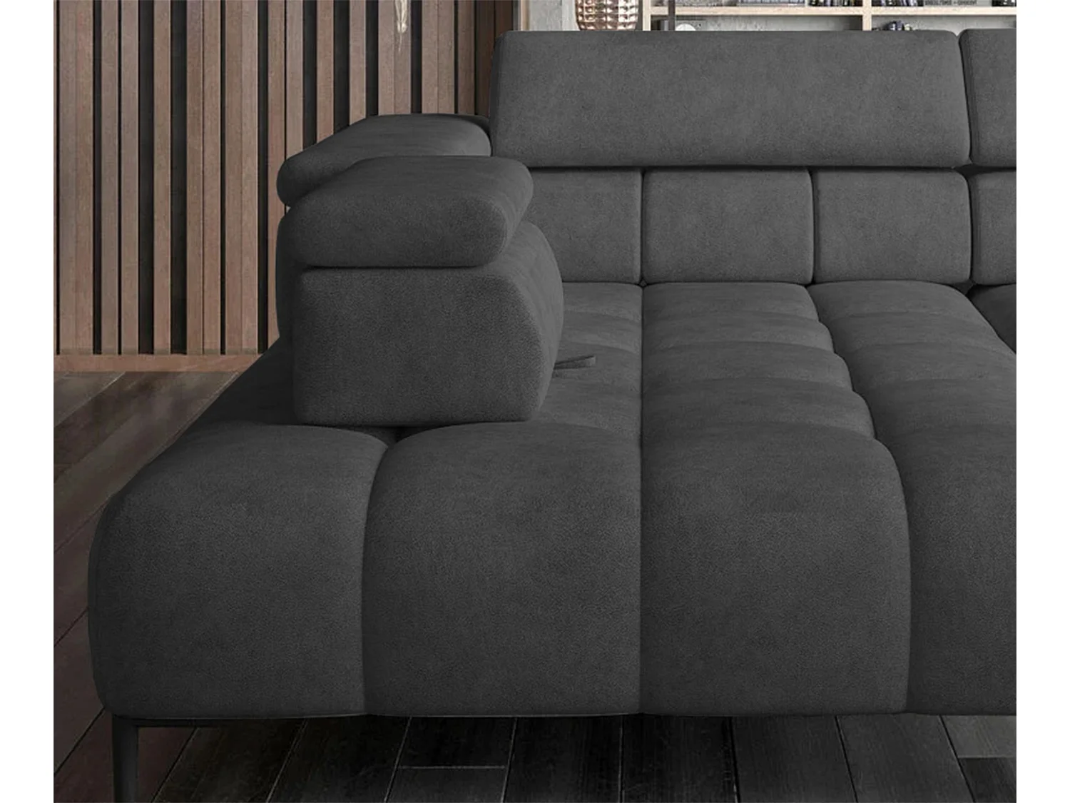 Hoeksalon PLAZA-L Stof SOLAR Hoekbank Inclusief Comfortabele Zachte Rugleuning Longchair Links Industrieel Stijl L-Vorm Links 300x99x216cm GRAY