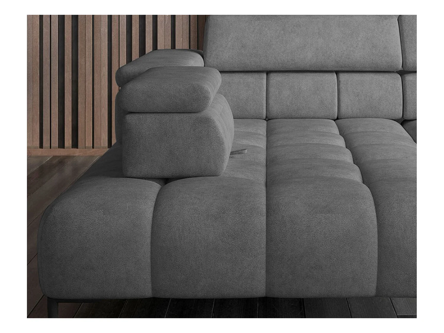 Canapé d'angle Plaza en forme de U - Côté gauche, Fonctionnel, Couchage confortable, Têtières réglables, Assise réglable 385x216 cm, Gris