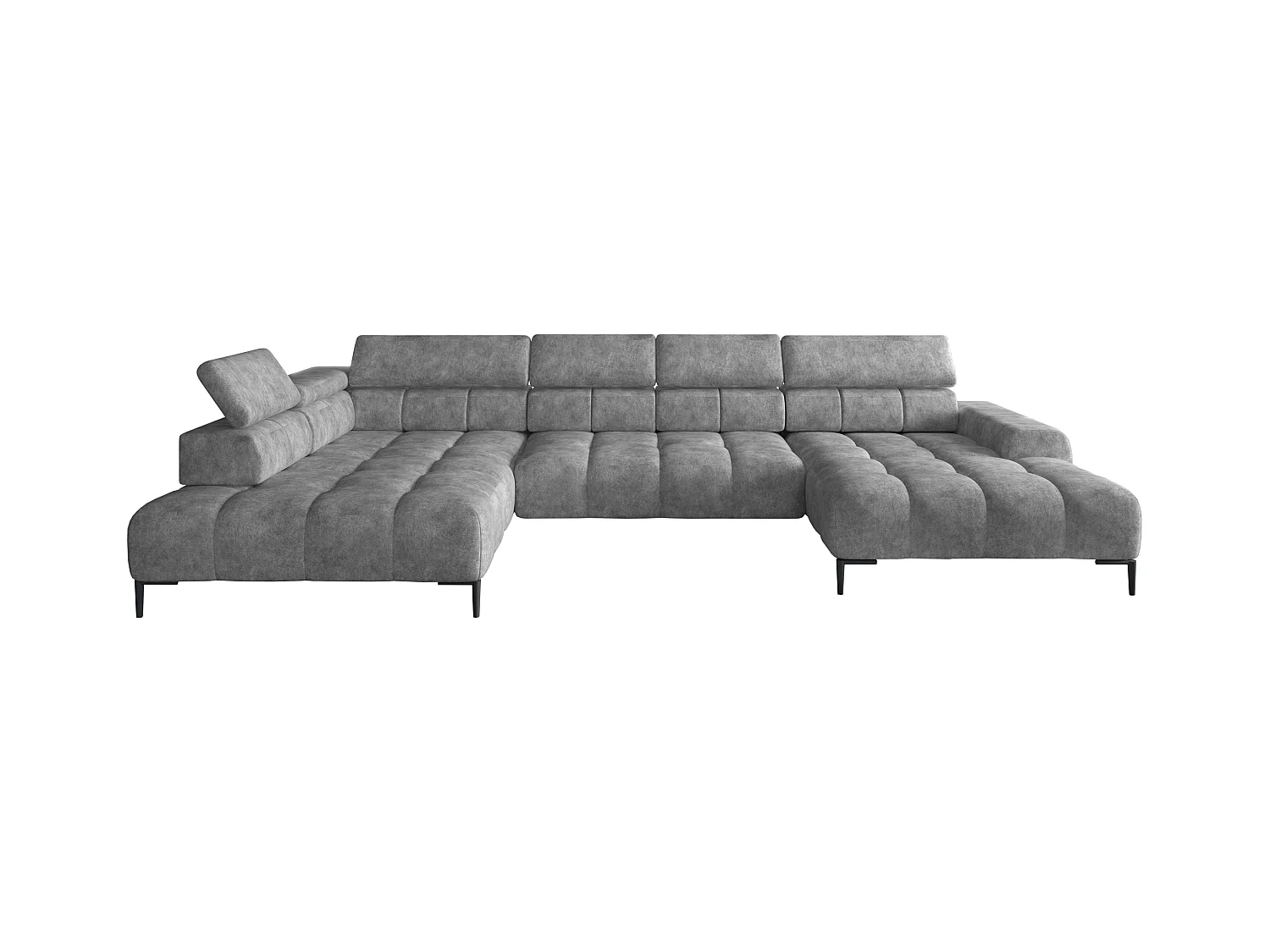 Canapé d'angle Plaza en forme de U - Côté gauche, Fonctionnel, Couchage confortable, Têtières réglables, Assise réglable 385x216 cm, Gris