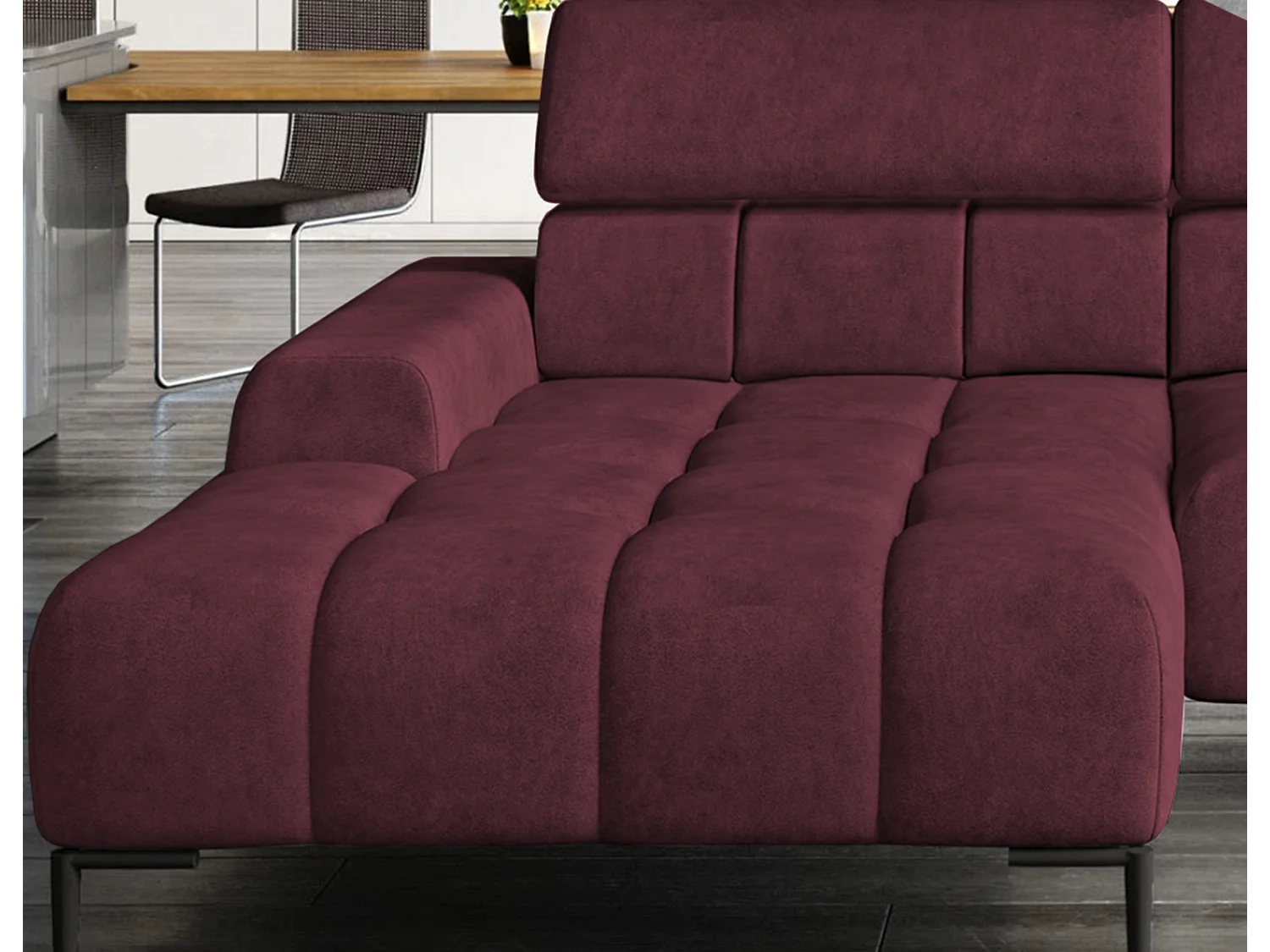 PlazaMINI Polsterecke L-Form Links, Ecksofa mit Schlaffunktion, 3-Sitzer, verstellbare Kopfstützen, MONOLITH, 177x270x99 cm, Burgunderrot