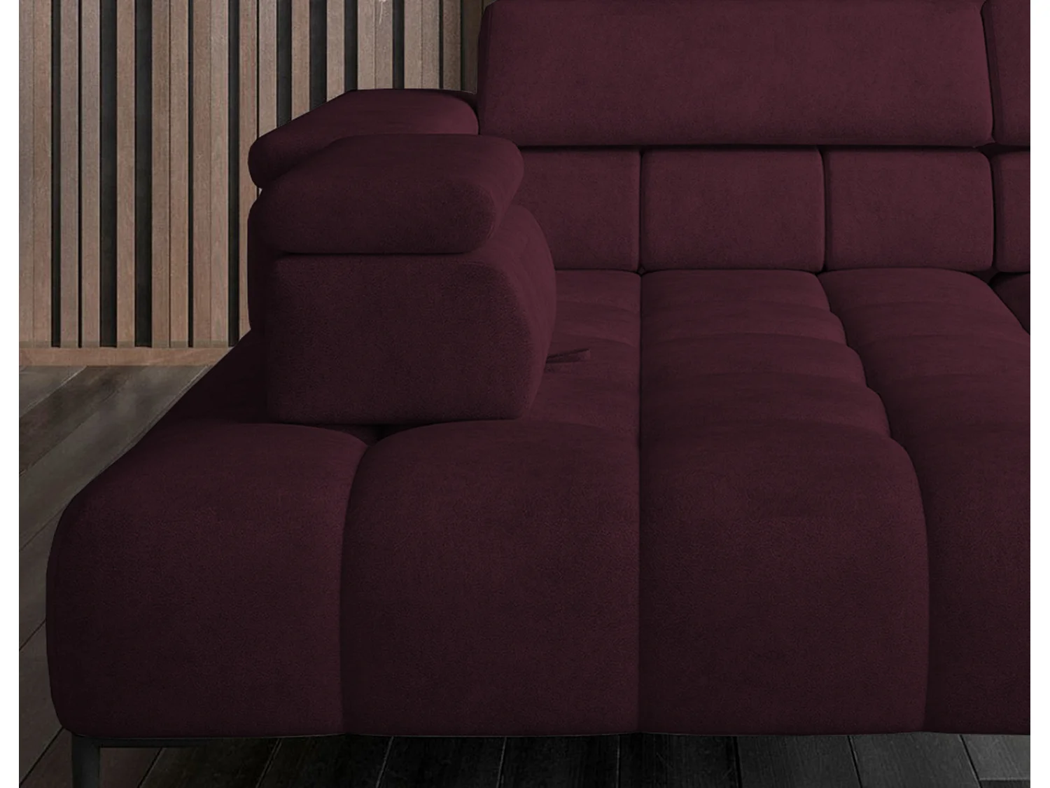 Plaza Sofa Narożna w układzie "U" - Prawa, Funkcja spania, Regulowane zagłówki i siedzisko, 385x216 cm, Bordowa