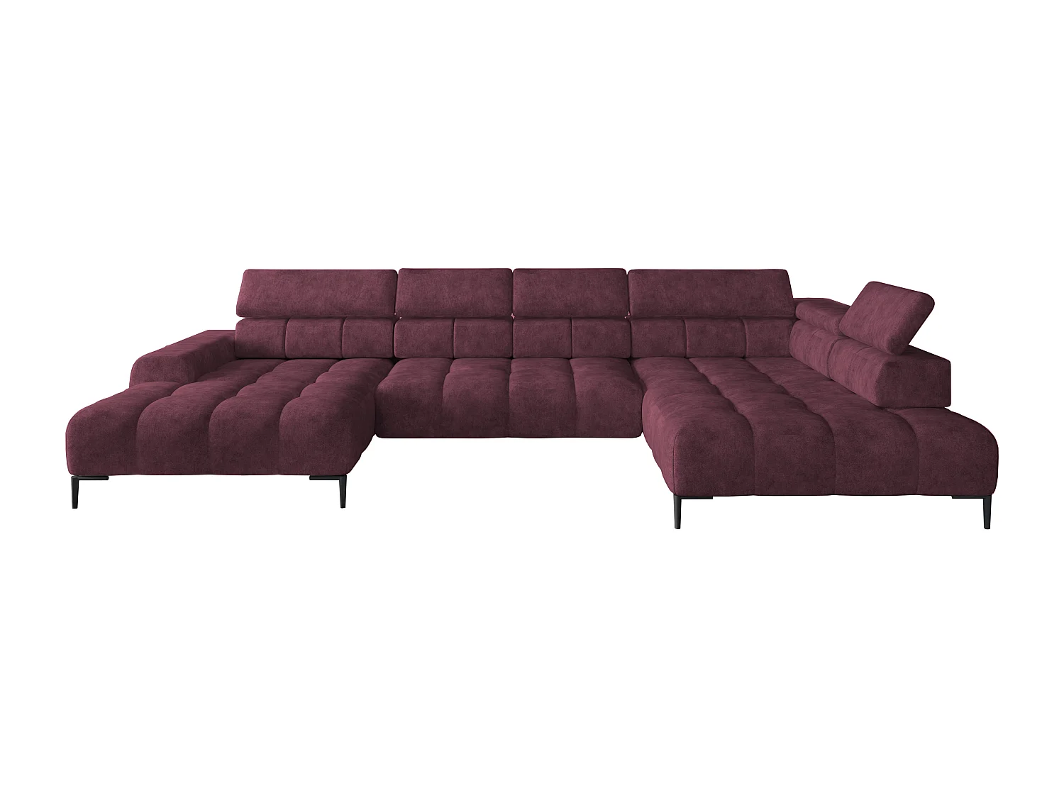 Canapé d'angle Plaza en forme de U - Côté droit, Fonctionnel, Couchage confortable, Têtières réglables, Assise réglable 385x216 cm, Bourgogne