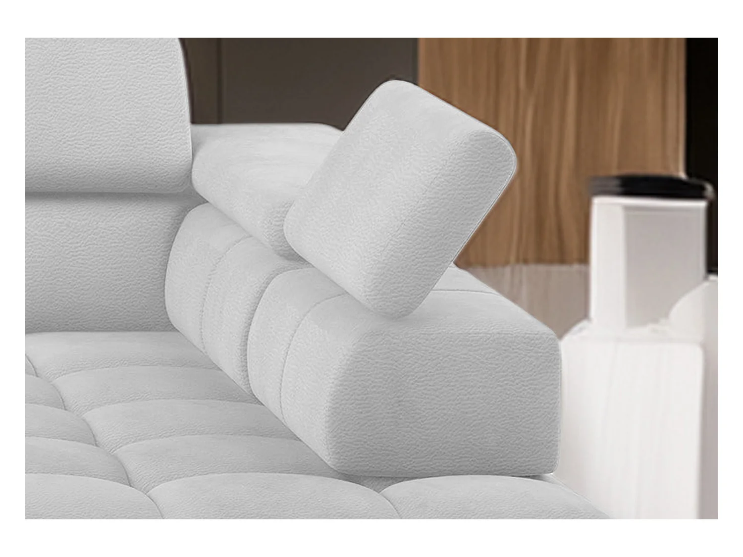 Canapé d'angle PLAZA-U tissu SOLAR avec dossier moelleux, style industriel, U-forme, gauche 385x99x216cm, 216cm long, 177cm court, Blanc