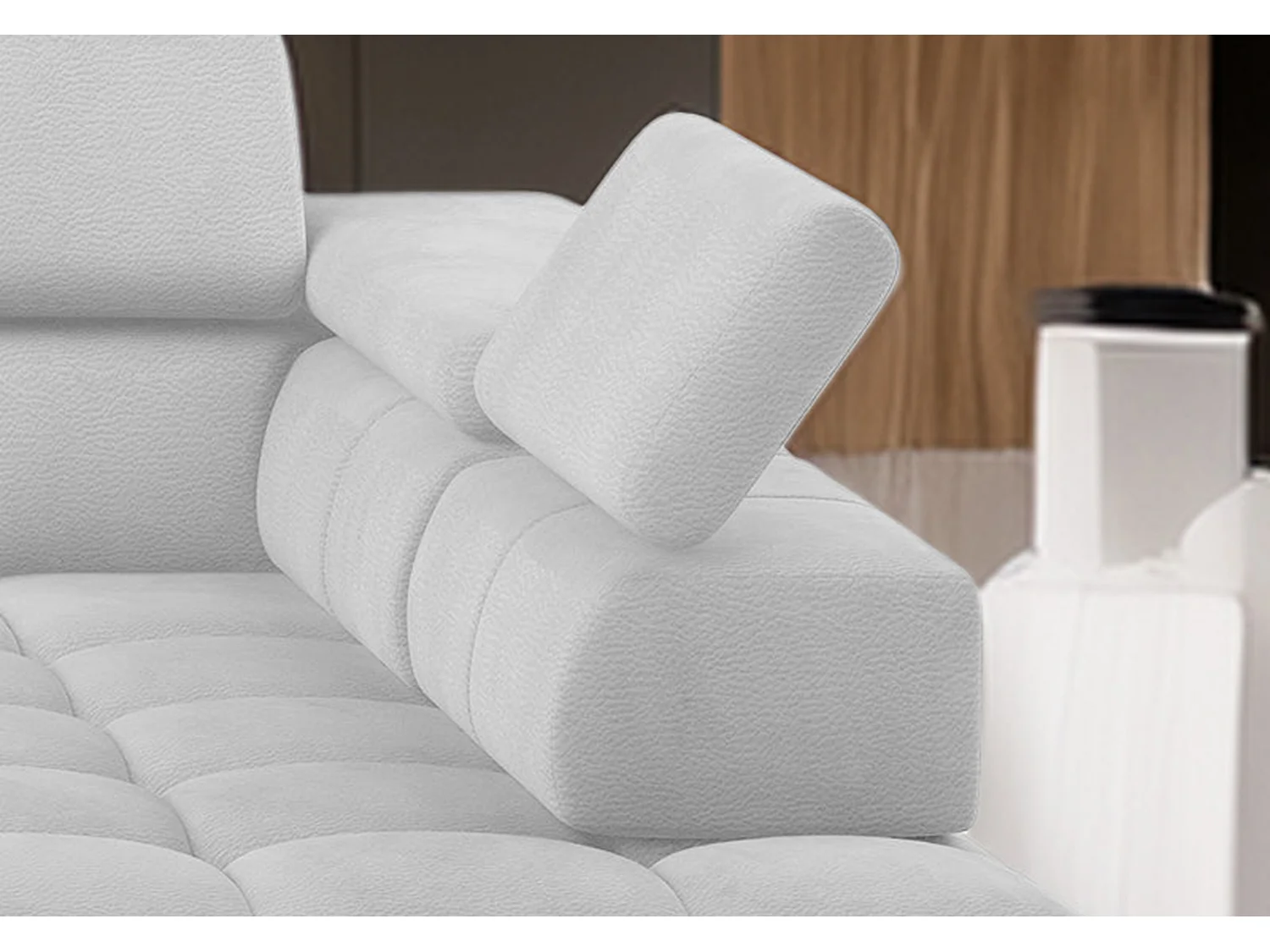 Ecksofa PLAZA-U Stoff SOLAR Eckcouch inkl. bequemer flauschiger Rückenlehne, lang links 216cm, kurz rechts 177cm Industrial Style U-Form Weiß