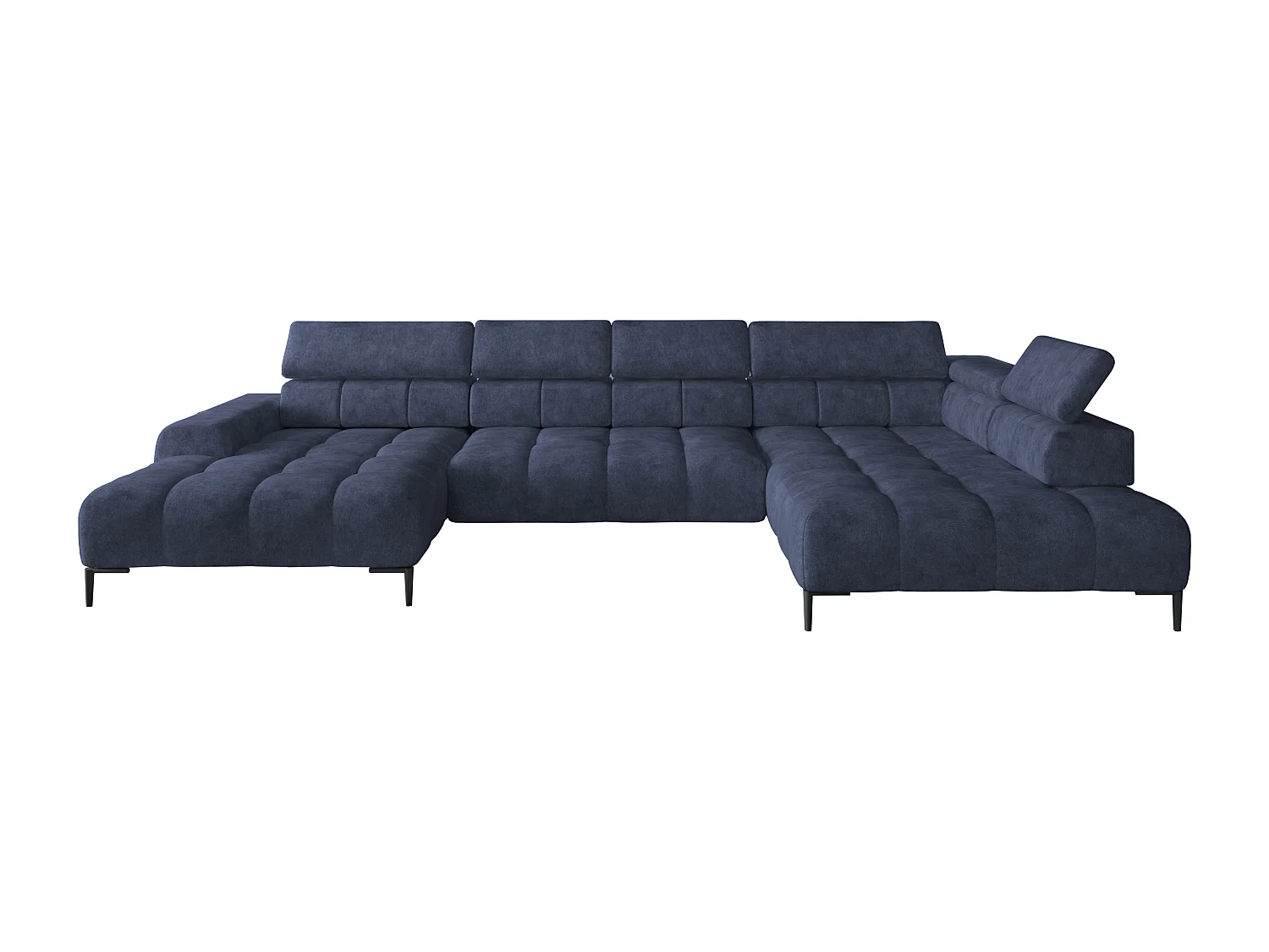 Plaza Sofa Narożna w układzie "U" - Prawa, Funkcja spania, Regulowane zagłówki i siedzisko, 385x216 cm, Niebieska