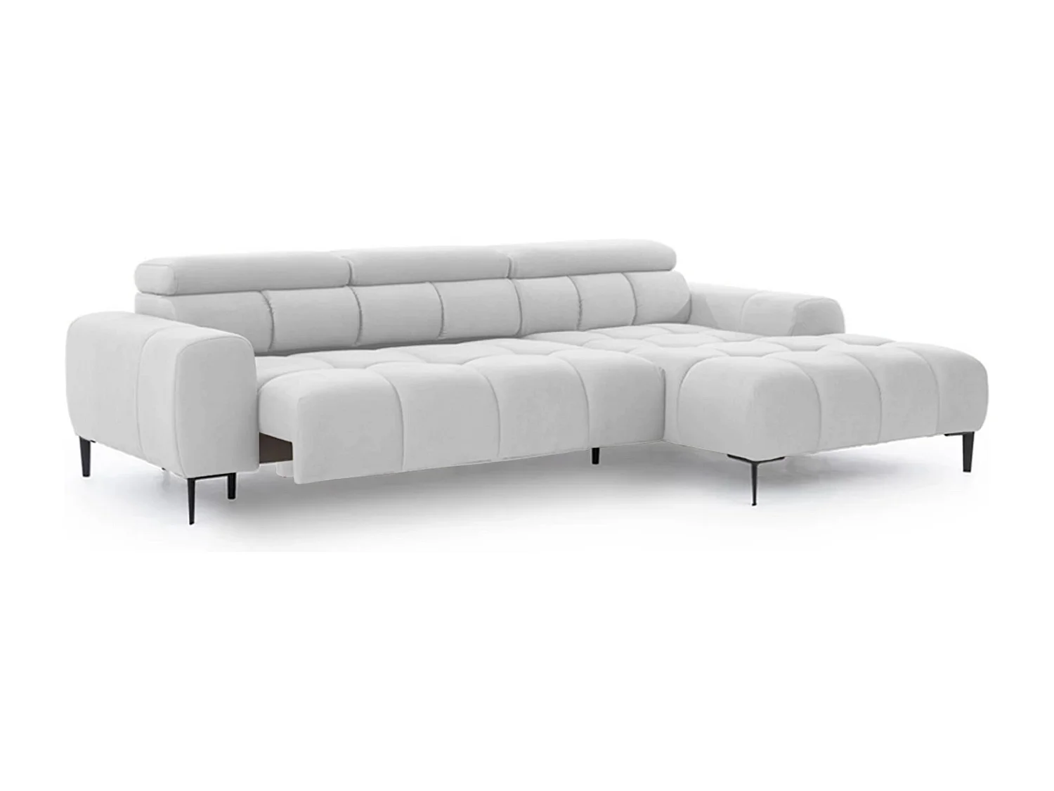 Hoeksalon PLAZA-MINI Stof SOLAR Longchair Rechts, Zachte Rugleuning, Industrieel Stijl, L-Vorm, 270x99x177cm, R-WIT