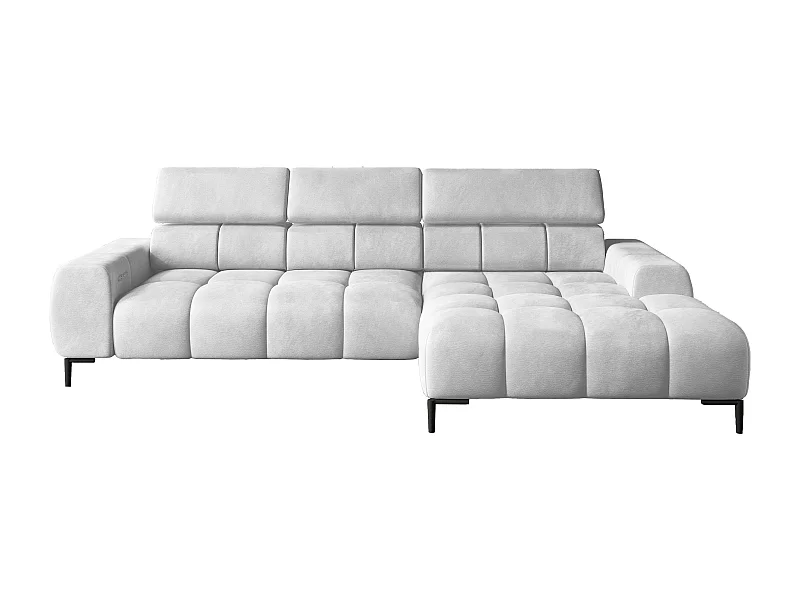 Canapé d'angle PLAZA-MINI tissu SOLAR méridienne droite, dossier moelleux, style industriel, L-forme, 270x99x177cm, R-BLANC