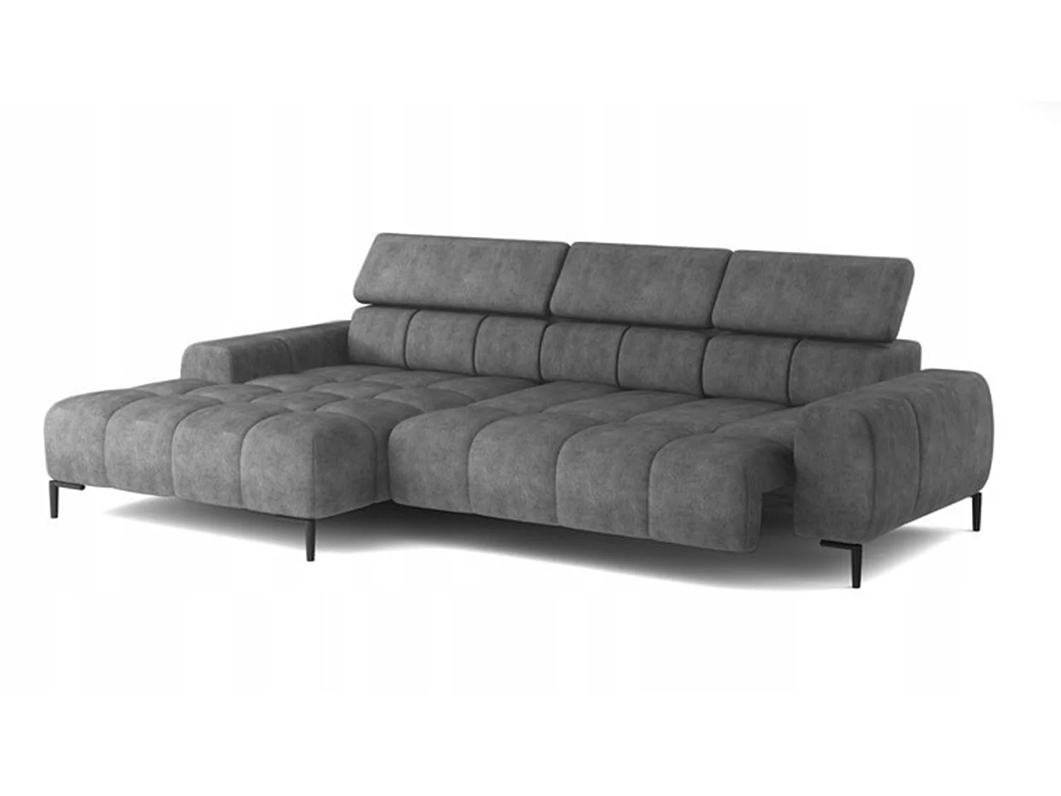 PlazaMINI Polsterecke L-Form Links, Ecksofa mit Schlaffunktion, 3-Sitzer, verstellbare Kopfstützen, Stoff: SALVADOR, 177x270x99 cm, Anthrazit