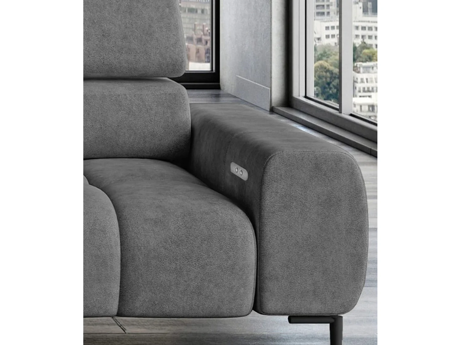 PlazaMINI Polsterecke L-Form Links, Ecksofa mit Schlaffunktion, 3-Sitzer, verstellbare Kopfstützen, Stoff: SALVADOR, 177x270x99 cm, Anthrazit