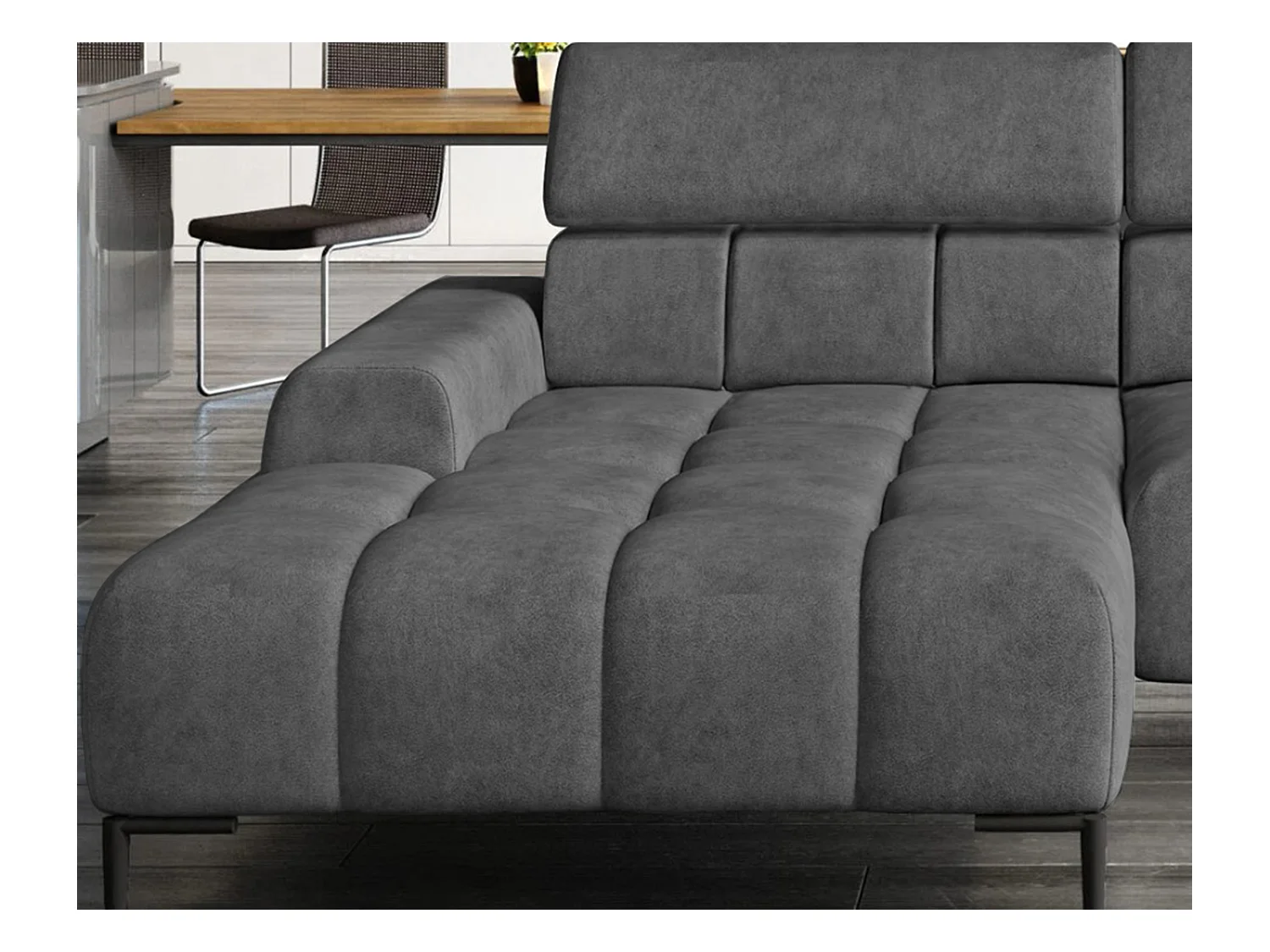 PlazaMINI Polsterecke L-Form Links, Ecksofa mit Schlaffunktion, 3-Sitzer, verstellbare Kopfstützen, Stoff: SALVADOR, 177x270x99 cm, Anthrazit
