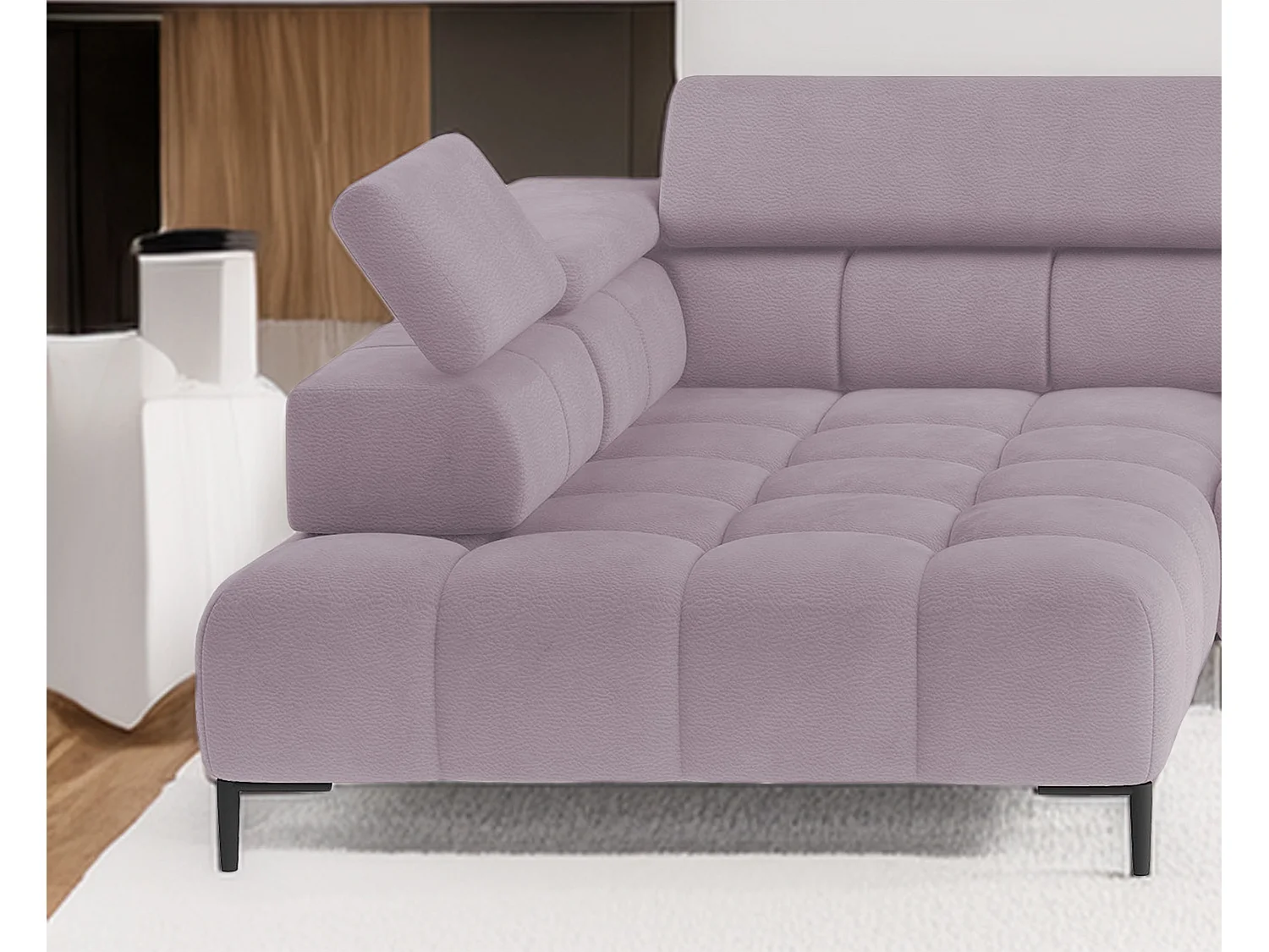 Ecksofa PLAZA-U Stoff SOLAR Eckcouch inkl. bequemer flauschiger Rückenlehne, lang links 216cm, kurz rechts 177cm Industrial Style U-Form Pulverpink