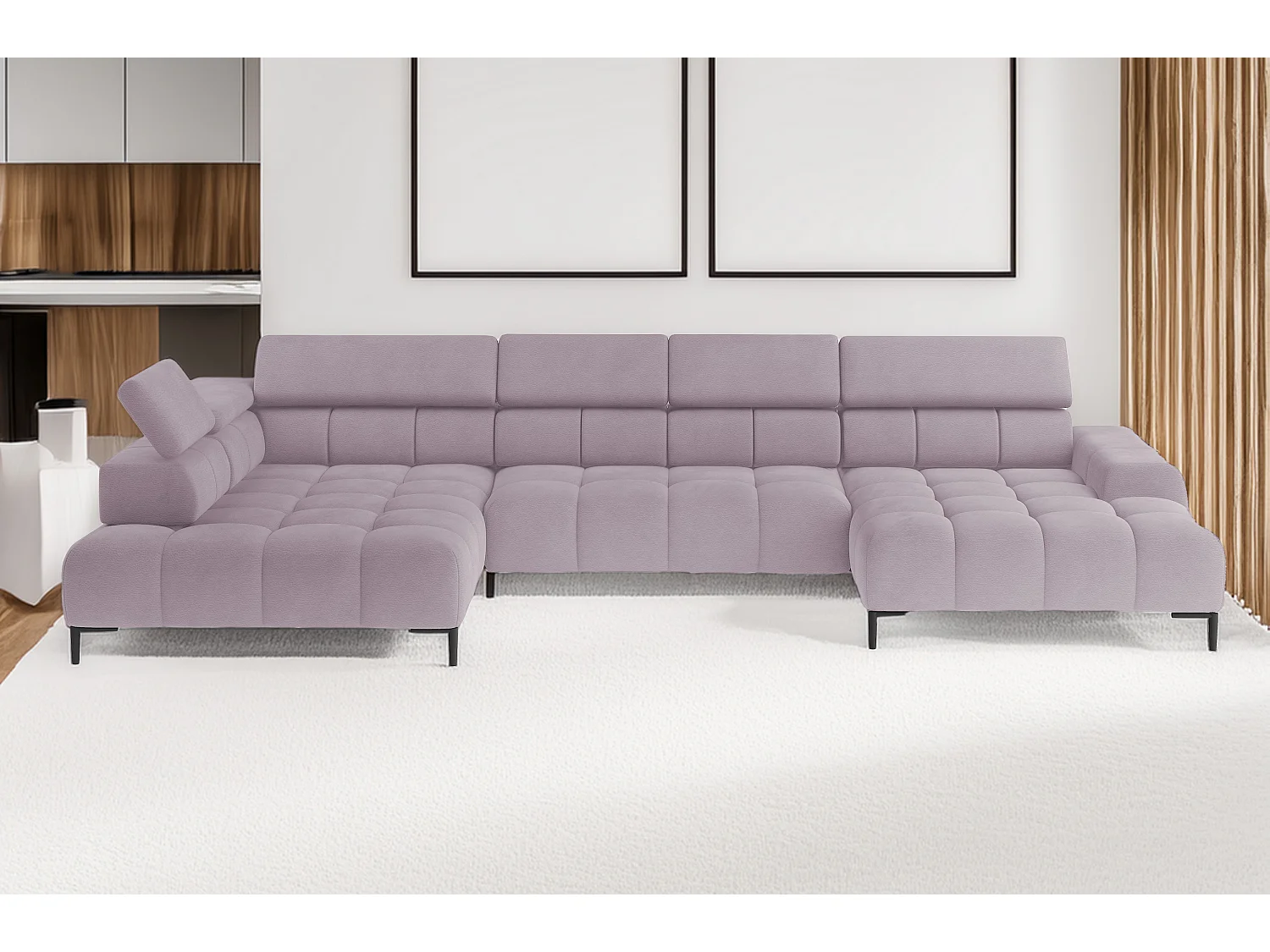 Ecksofa PLAZA-U Stof SOLAR Hoekbank Incl. Comfortabele Rugleuning Lang Links 216cm Kort Rechts 177cm U-Vorm 385x99x216cm ROZE