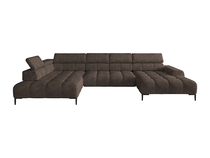Plaza Sofa Narożna w układzie "U" - Lewa, Funkcja spania, Regulowane zagłówki i siedzisko, 385x216 cm, Brązowa