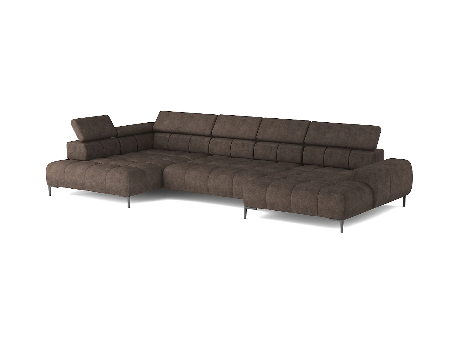 Canapé d'angle Plaza en forme de U - Côté gauche, Fonctionnel, Couchage confortable, Têtières réglables, Assise réglable 385x216 cm, Marron