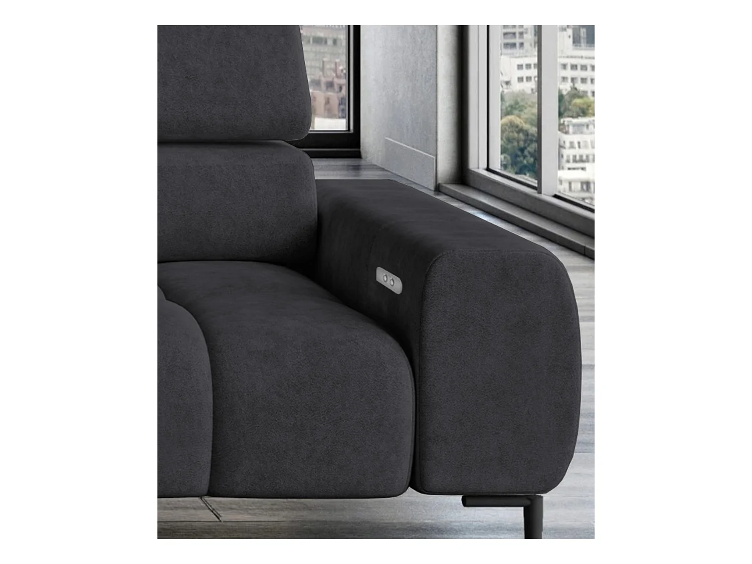 PlazaMINI Polsterecke L-Form Rechts, Ecksofa mit Schlaffunktion, 3-Sitzer, verstellbare Kopfstützen, MONOLITH, 177x270x99 cm, Marineblau