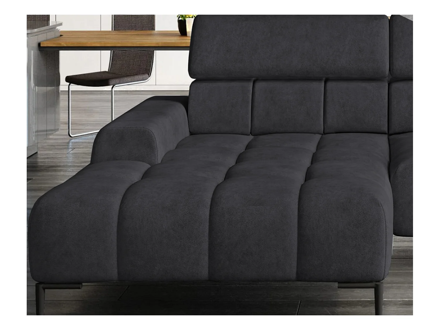 PlazaMINI Polsterecke L-Form Rechts, Ecksofa mit Schlaffunktion, 3-Sitzer, verstellbare Kopfstützen, MONOLITH, 177x270x99 cm, Marineblau