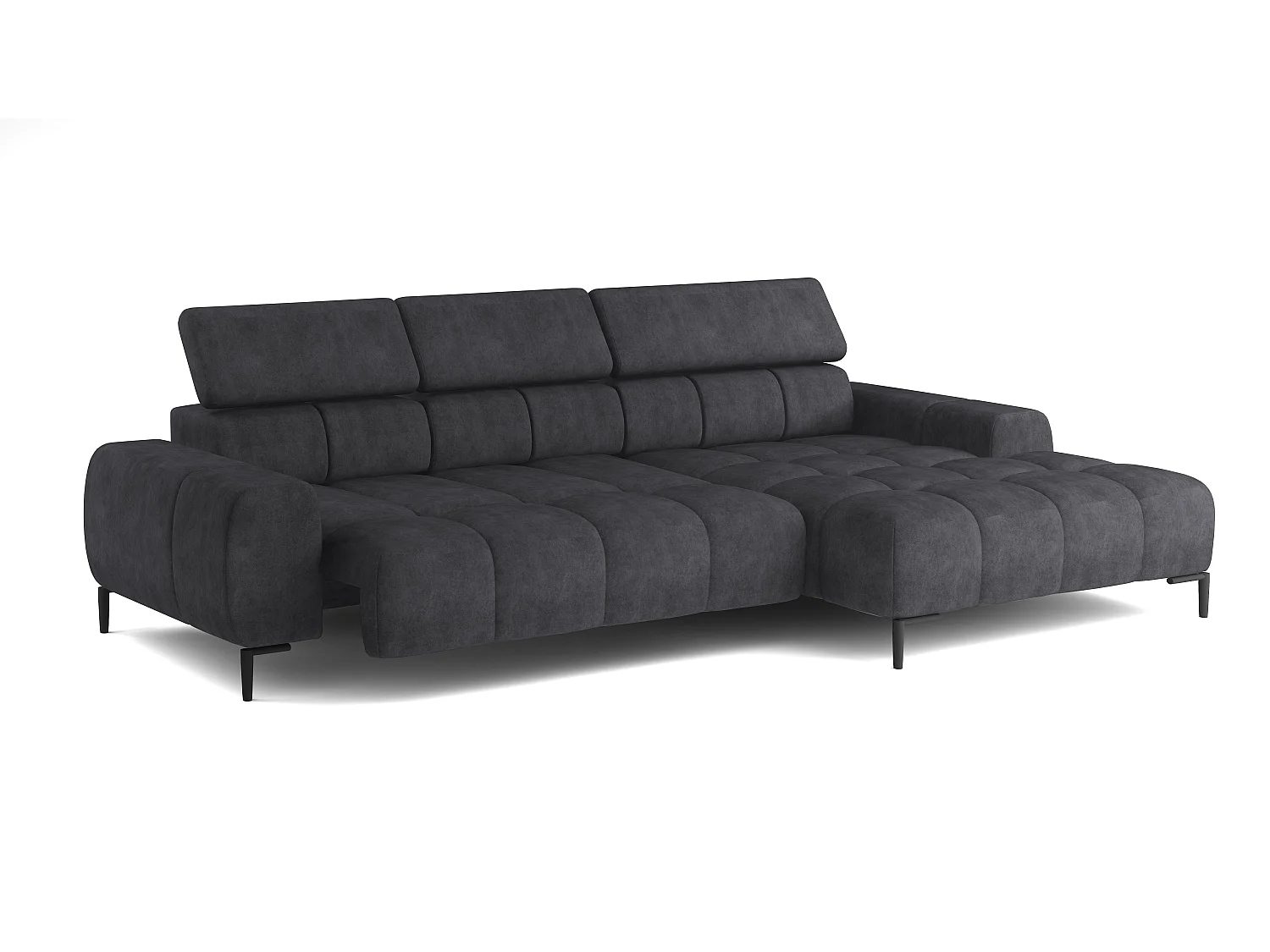 PlazaMINI Polsterecke L-Form Rechts, Ecksofa mit Schlaffunktion, 3-Sitzer, verstellbare Kopfstützen, MONOLITH, 177x270x99 cm, Marineblau