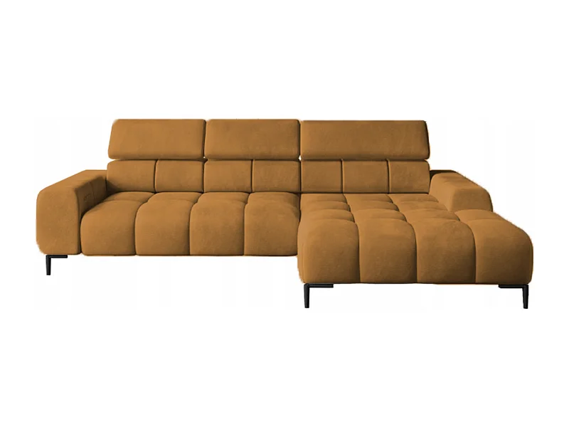 PlazaMINI Polsterecke L-Form Rechts, Ecksofa mit Schlaffunktion, 3-Sitzer, verstellbare Kopfstützen, MONOLITH, 177x270x99 cm, Gold