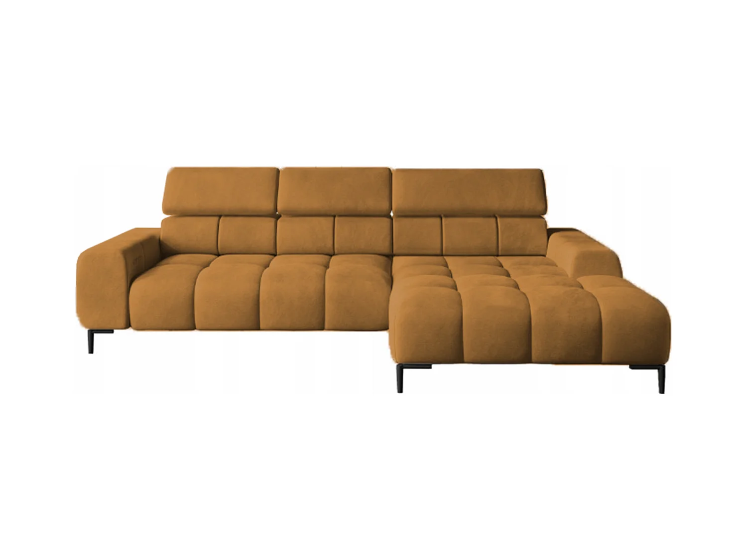 PlazaMINI Polsterecke L-Form Rechts, Ecksofa mit Schlaffunktion, 3-Sitzer, verstellbare Kopfstützen, MONOLITH, 177x270x99 cm, Gold