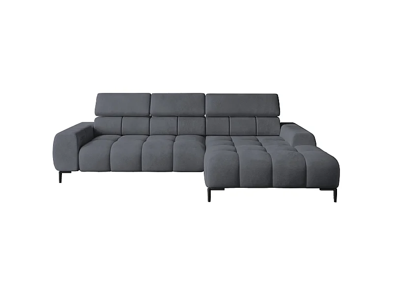 Ecksofa PLAZA-MINI Stoff SOLAR Longchair Rechts, Flauschige Rückenlehne, Industrial Style, L-Form, 270x99x177cm, R-GRAU