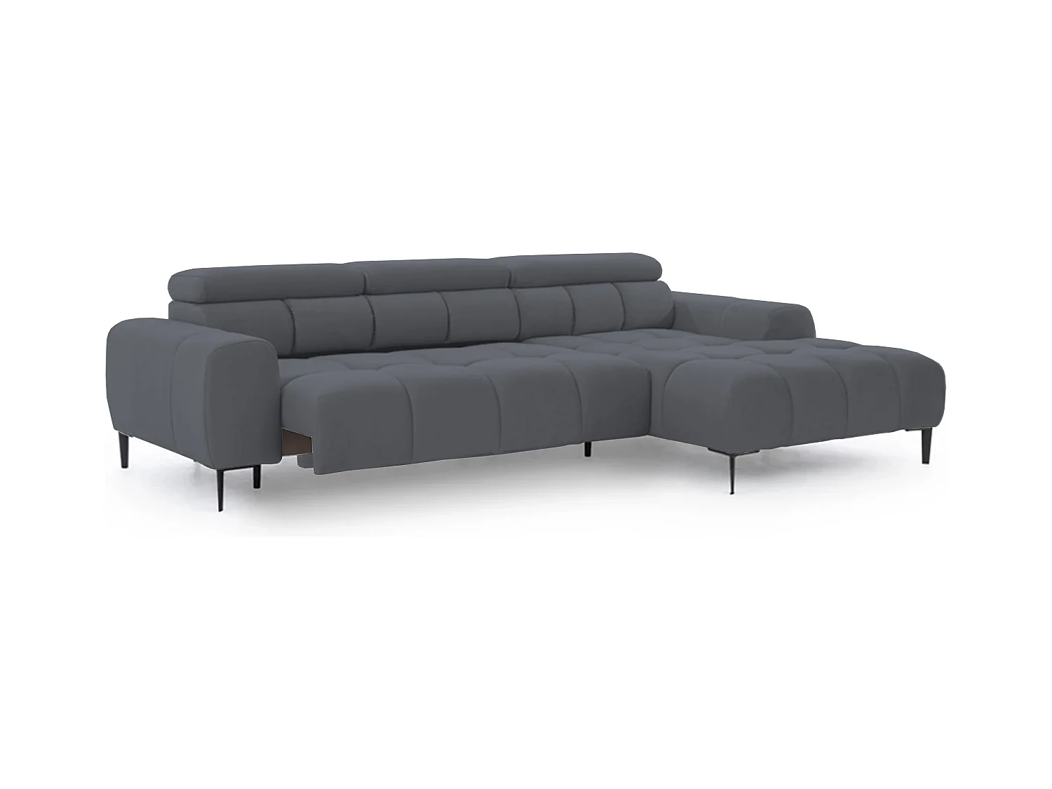 Canapé d'angle PLAZA-MINI tissu SOLAR méridienne droite, dossier moelleux, style industriel, L-forme, 270x99x177cm, R-GRIS