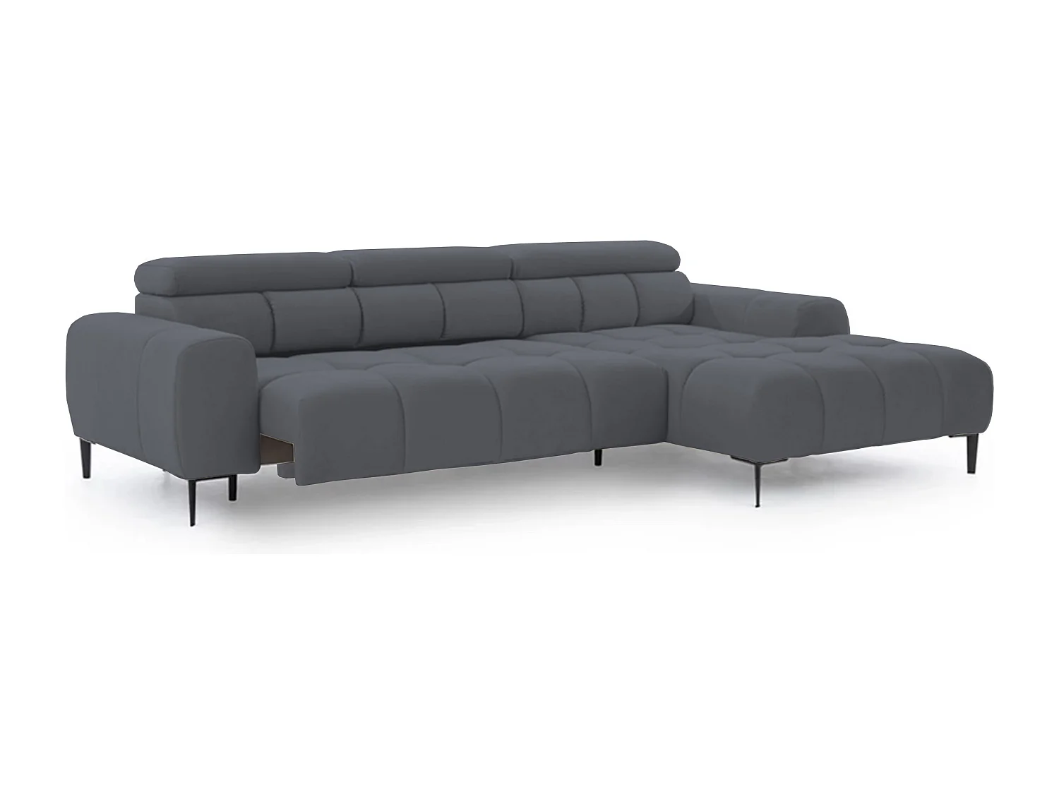 Hoeksalon PLAZA-MINI Stof SOLAR Longchair Rechts, Zachte Rugleuning, Industrieel Stijl, L-Vorm, 270x99x177cm, R-GRAY