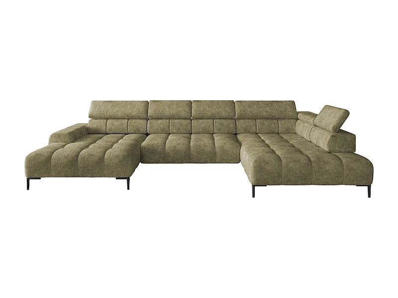 Canapé d'angle Plaza en forme de U - Côté droit, Fonctionnel, Couchage confortable, Têtières réglables, Assise réglable 385x216 cm, Frêne