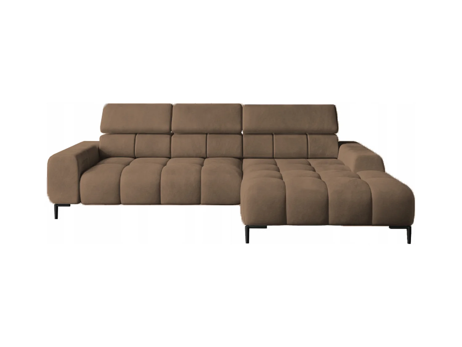 PlazaMINI Polsterecke L-Form Rechts, Ecksofa mit Schlaffunktion, 3-Sitzer, verstellbare Kopfstützen, MONOLITH, 177x270x99 cm, Braun