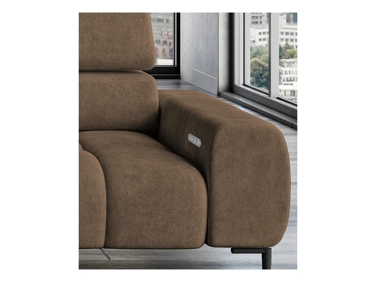 PlazaMINI Polsterecke L-Form Rechts, Ecksofa mit Schlaffunktion, 3-Sitzer, verstellbare Kopfstützen, MONOLITH, 177x270x99 cm, Braun