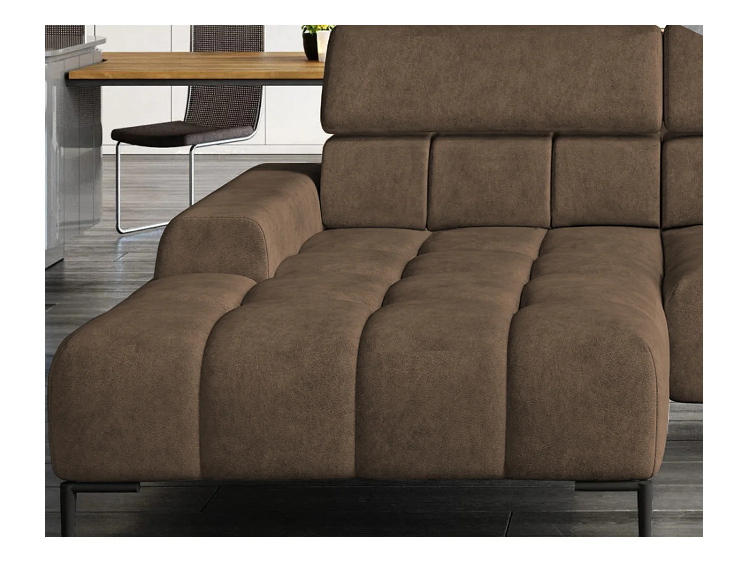 PlazaMINI Polsterecke L-Form Rechts, Ecksofa mit Schlaffunktion, 3-Sitzer, verstellbare Kopfstützen, MONOLITH, 177x270x99 cm, Braun