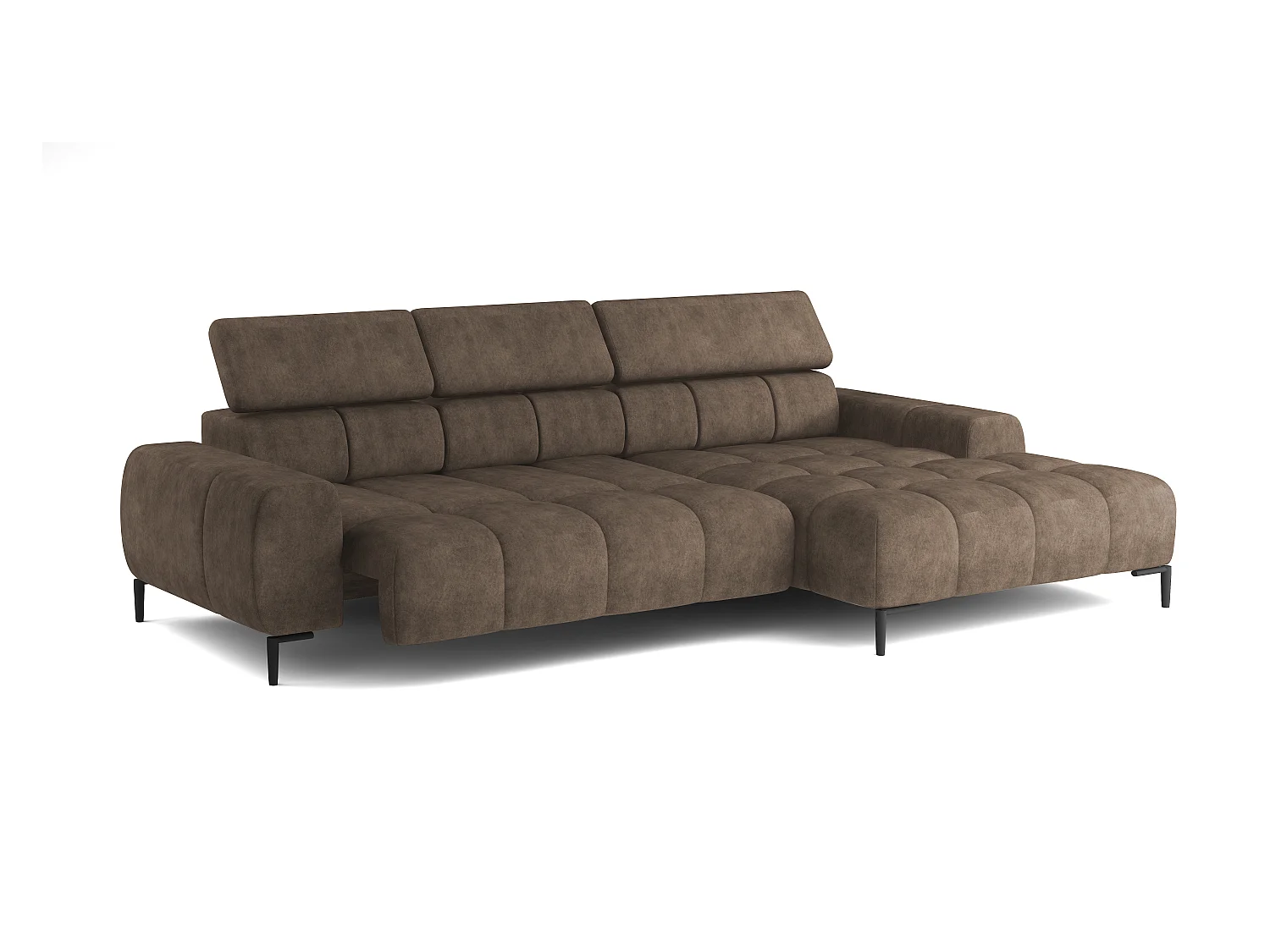 PlazaMINI Polsterecke L-Form Rechts, Ecksofa mit Schlaffunktion, 3-Sitzer, verstellbare Kopfstützen, MONOLITH, 177x270x99 cm, Braun
