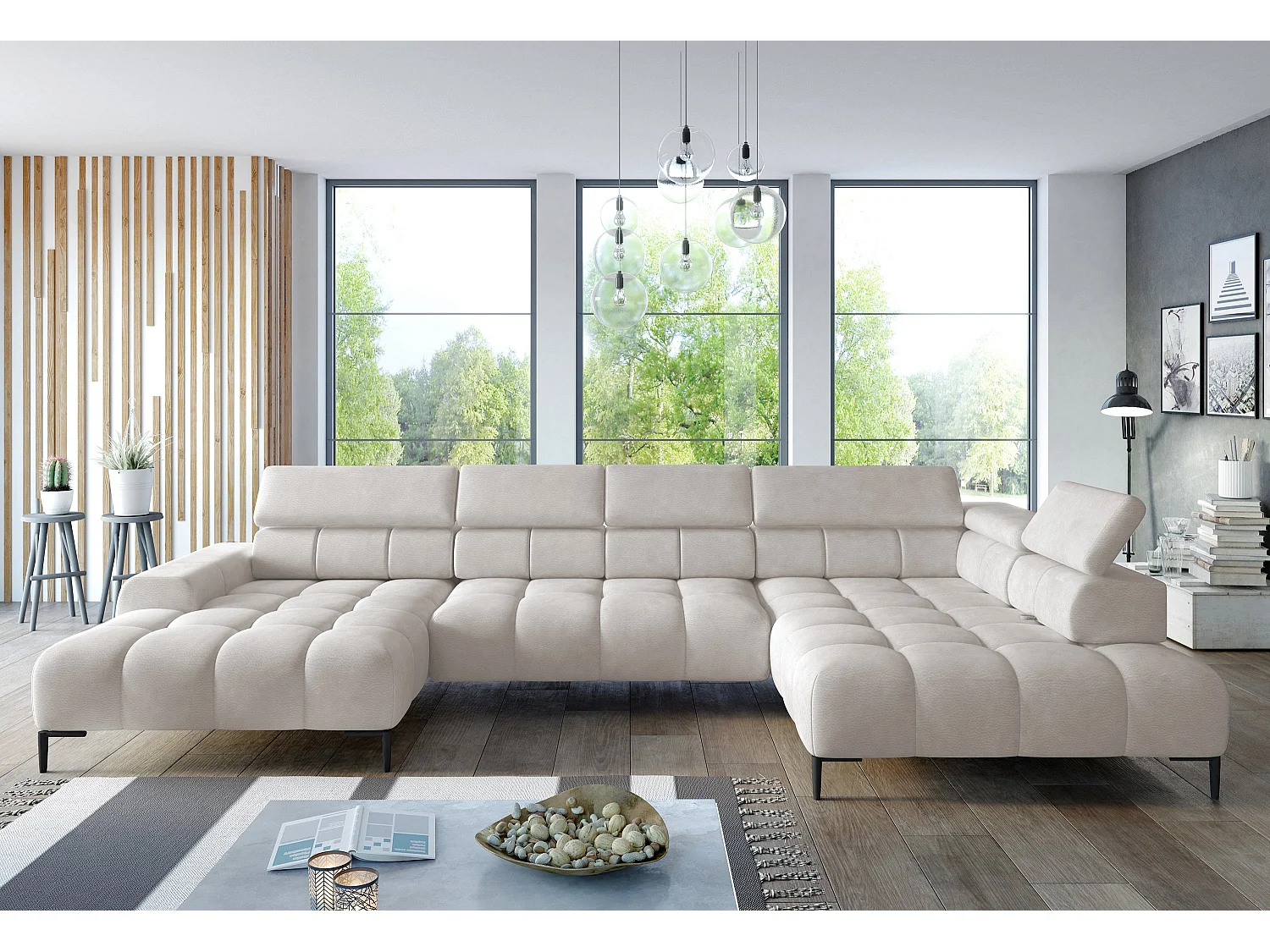 Ecksofa PLAZA-U Stoff SOLAR Eckcouch inkl. bequemer flauschiger Rückenlehne, lang rechts 216cm, kurz links 177cm Industrial Style U-Form Esche