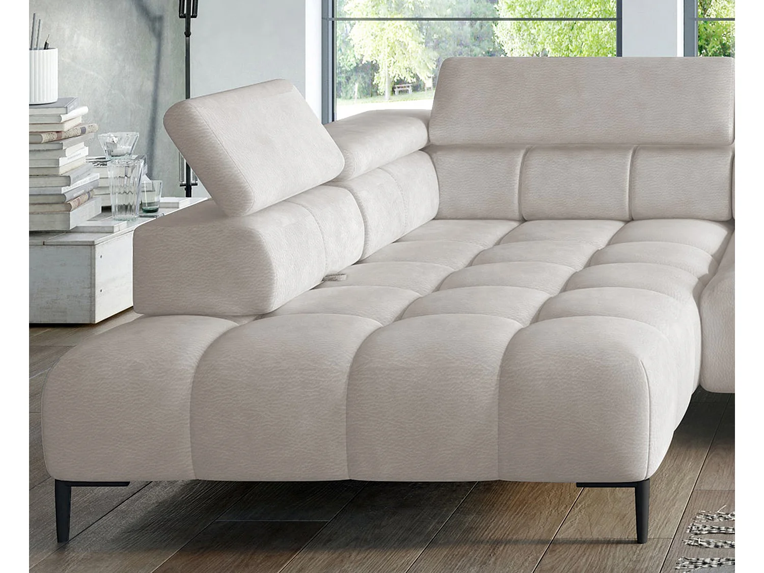 Ecksofa PLAZA-U Stoff SOLAR Eckcouch inkl. bequemer flauschiger Rückenlehne, lang rechts 216cm, kurz links 177cm Industrial Style U-Form Esche