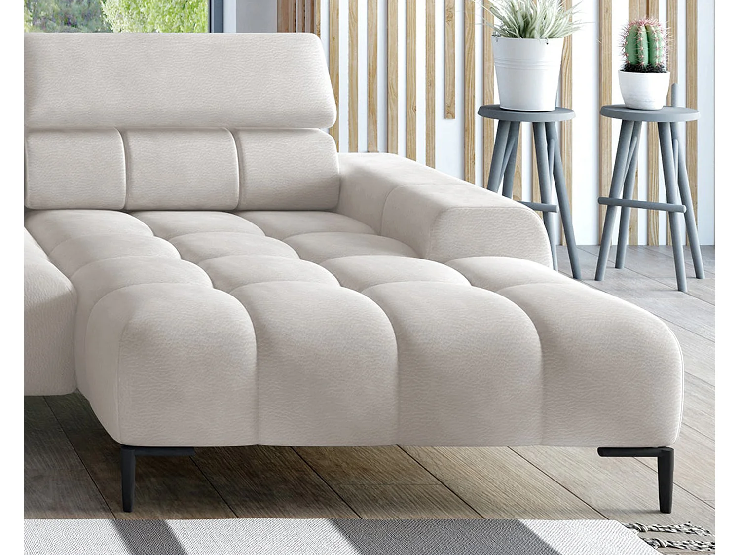 Ecksofa PLAZA-U Stoff SOLAR Eckcouch inkl. bequemer flauschiger Rückenlehne, lang rechts 216cm, kurz links 177cm Industrial Style U-Form Esche
