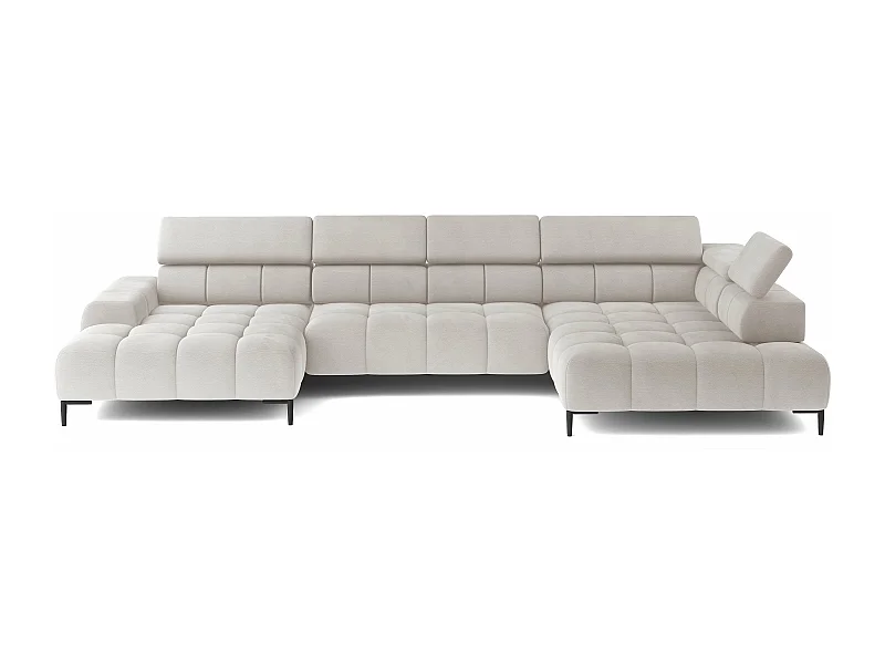 Canapé d'angle PLAZA-U tissu SOLAR avec dossier moelleux, style industriel, U-forme, droite 385x99x216cm, 216cm long, 177cm court, Hêtre